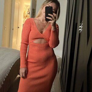 NWT MINKPINK Orange Reversible Twist Back Knit Midi Dress XSMALL